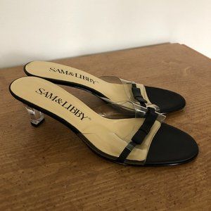 Sam & Libby clear heels with black bow - size 8 1/2